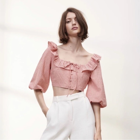 ZARA STRIPED CROPPED TOP WITH RUFFLES SIZE S - Picture 3 of 8